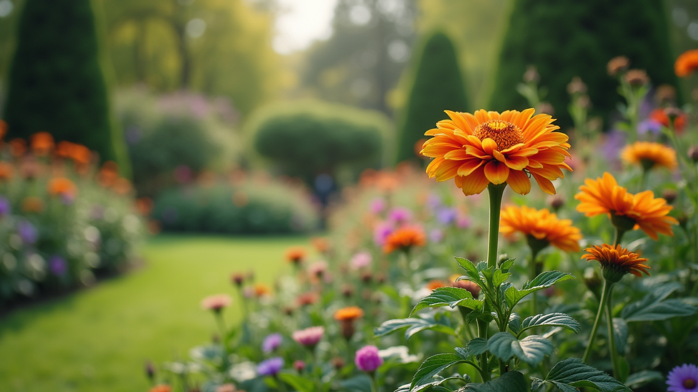 Eye-level view of a serene garden with lush greenery