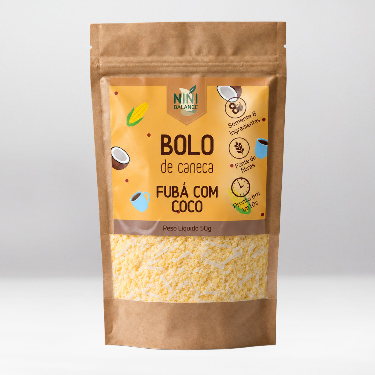 Mistura para bolo de caneca - Fubá com Coco