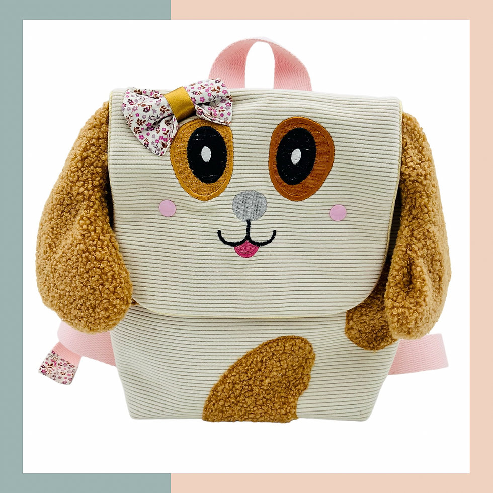sac à dos maternelle personnalisé en forme de chiot de face