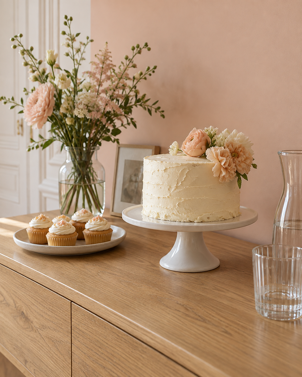 Gâteau et cupcakes pastel pour une baby shower à Paris