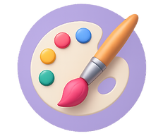 Flat-style icon of a paintbrush and palette representing creative AI tools"