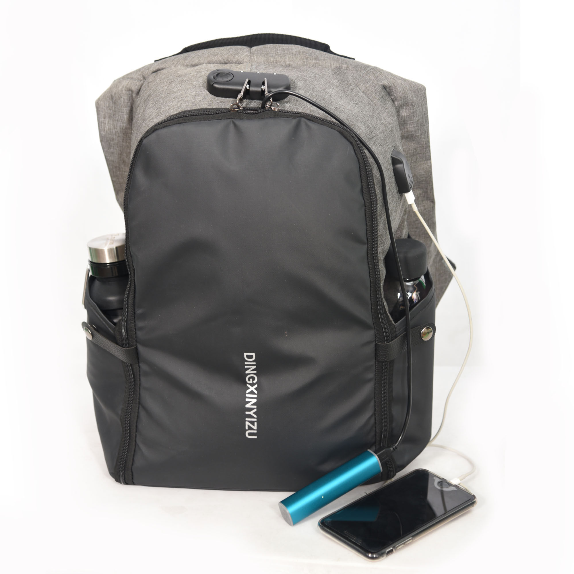 PMG Anti Theft Travel Backpack w/USB Charging Port& Security Lock Code: Grey