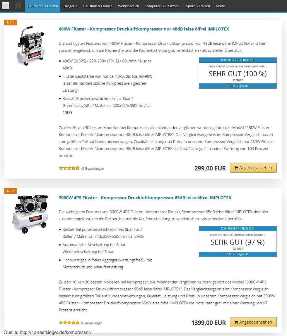 Miniaturbild: IMPLOTEX 480W Silent Flüsterkompressor Druckluftkompressor 48dB leise ölfrei Kom