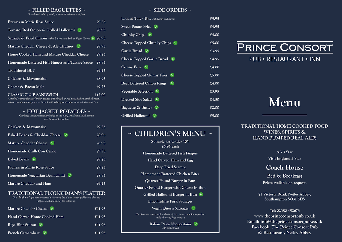 The Prince Consort full menu