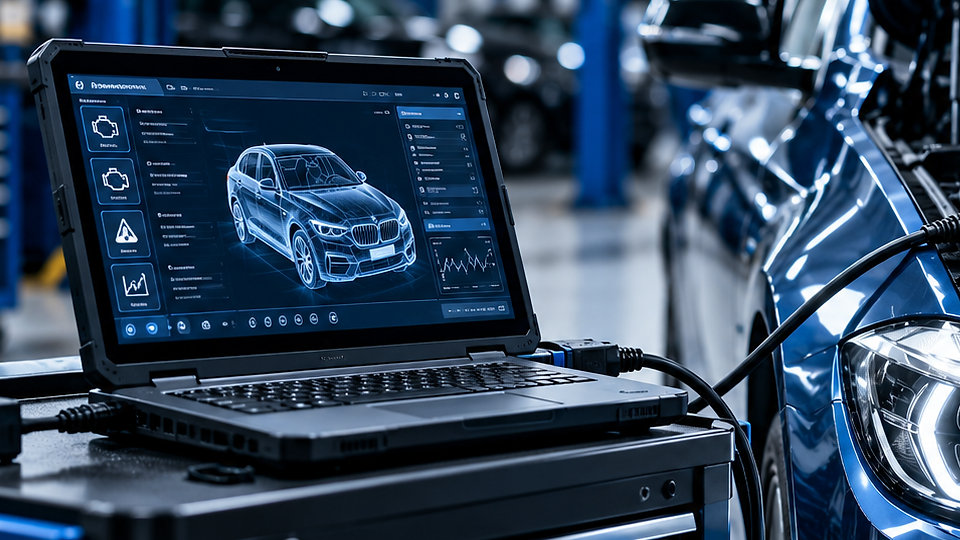 Diagnostic computer reading a car’s fault codes
