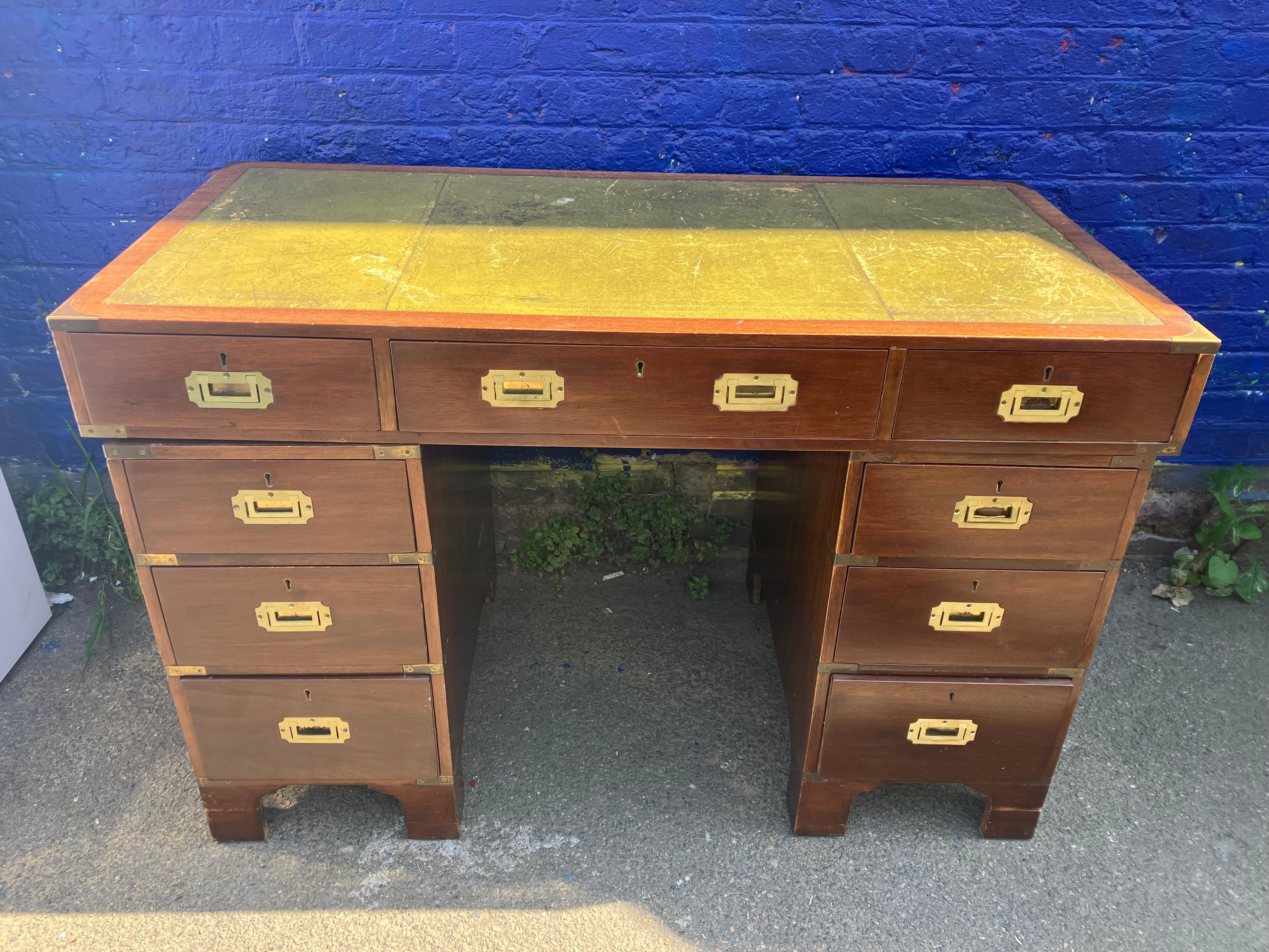 Mahogany Knee Hole Desk With Leather Top