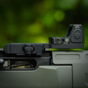Midwest Industries
Trijicon RMR Low QD Mount with a black Trijicon 3.25 MOA Type 2 Red Dot on a ruger 10/22