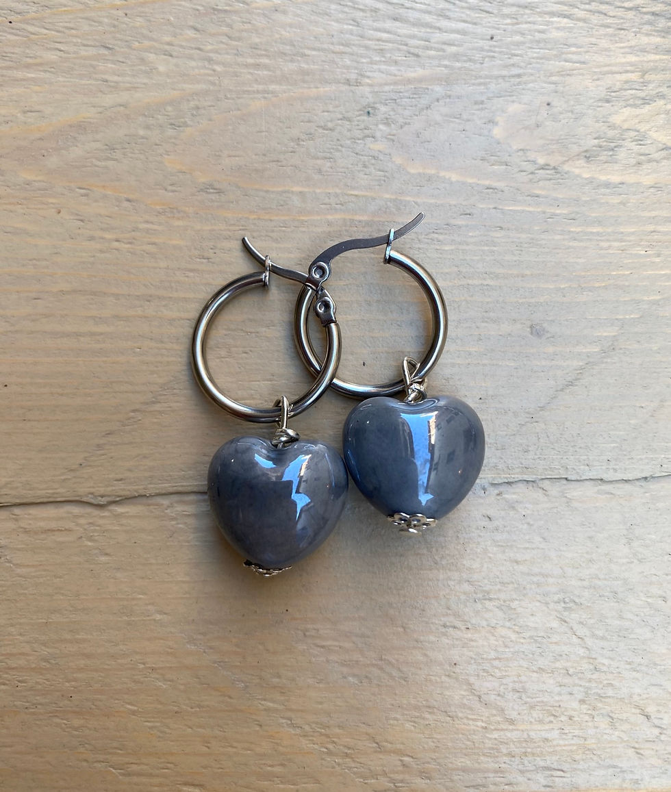 Miniatura: Orecchini acciaio cuore ceramica - base argento
