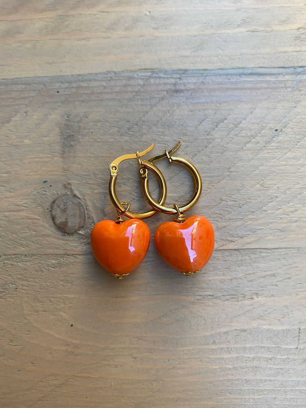 Miniatura: Orecchini acciaio cuore ceramica - base oro 