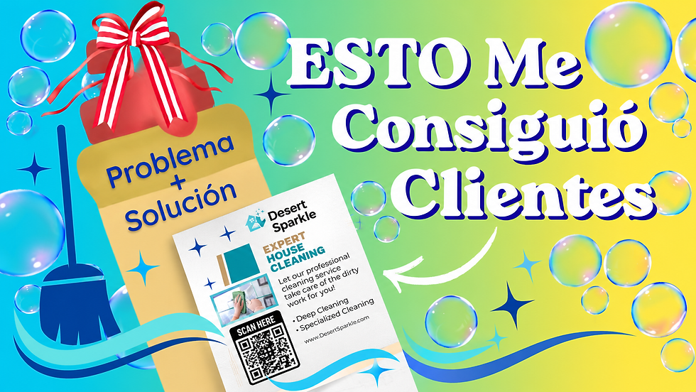 Persona con negocio de limpieza independiente creando marketing de temporada basado en problema + solución en vez de una lista al azar de servicios de limpieza.