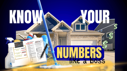 Know Your Numbers or how much money your business is making like a true boss. House cleaning products, planner and brown house