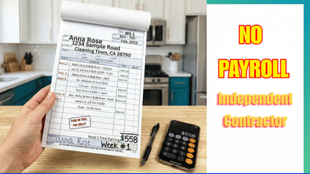 Solo House Cleaner, But need Help During Peak Seasons, teaching you how to Pay Independent Contractors using a Receipt book Simply and Correctly