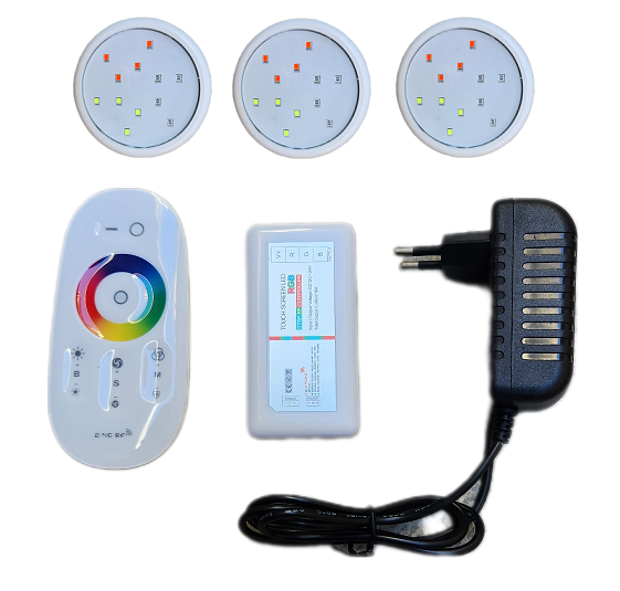 Led Piscina Kit - 3 Leds 12w 80mm+ Módulo Rgb C/ Fonte