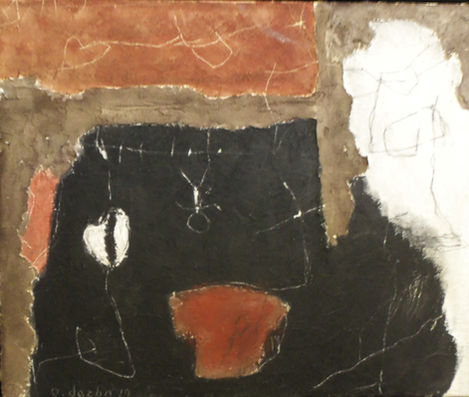 "a testa in giù nel vuoto", 50x60 cm, tecnica mista su tela, 2019