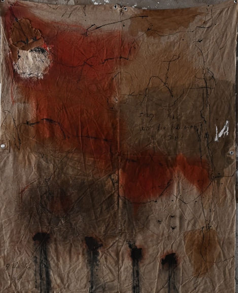 "sag mir wo die anderen blumen sind", 180x170 cm circa, tecnica mista su telone di canapa, 2020