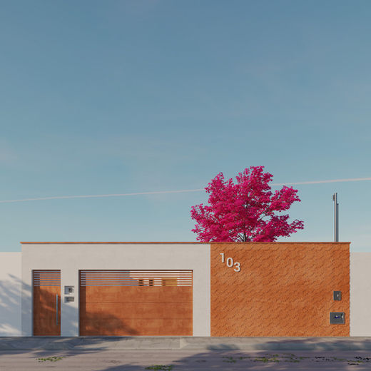 Fachada com tijolo aparente, projeto de fachada do Área de piscina e paisagismo tropical, projeto arquitetônico e de paisagismo do Sá Estúdio em Itinga, Minas Gerais. 