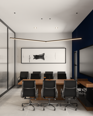 Sala de reuniões moderna, projeto de interiores corporativo do Área de piscina e paisagismo tropical, projeto arquitetônico e de paisagismo do Sá Estúdio em Almenara, Minas Gerais. 