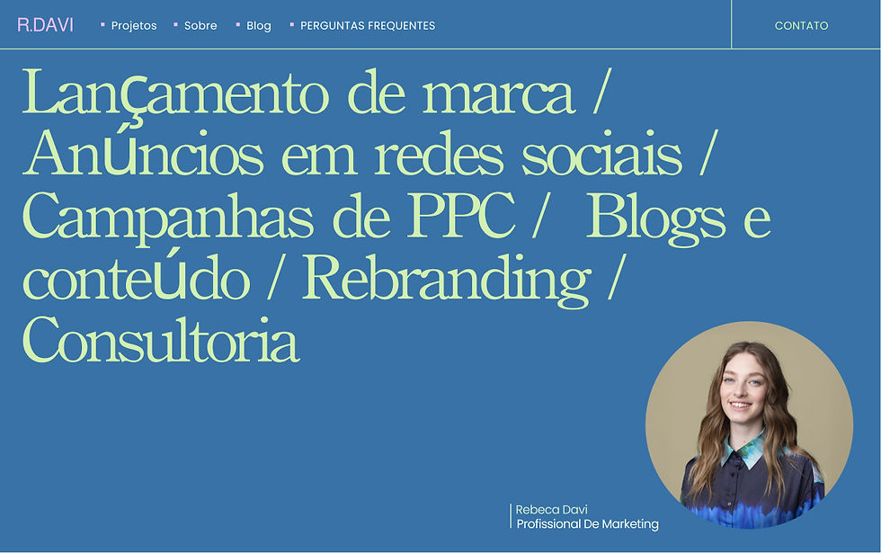 Uma página inicial do site de portfólio para um profissional de marketing criado no Wix.