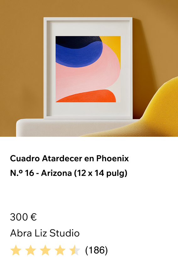 Ejemplo de una tarjeta de producto de Wix que muestra una impresión de arte abstracto enmarcada.