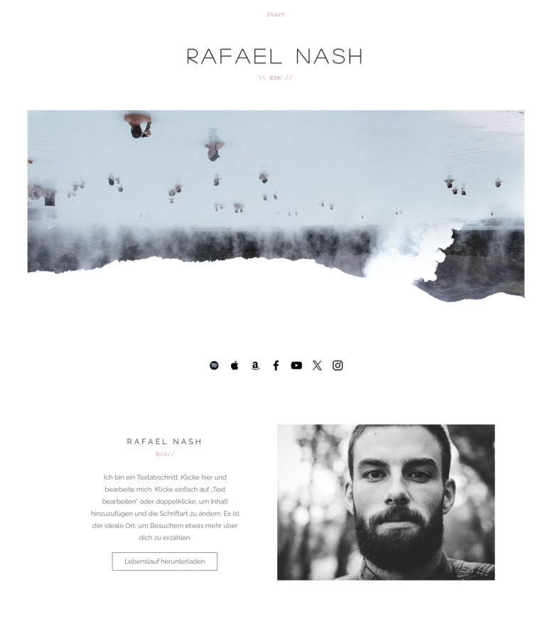 Beispiel einer Musikerwebsite für einen Musiker.