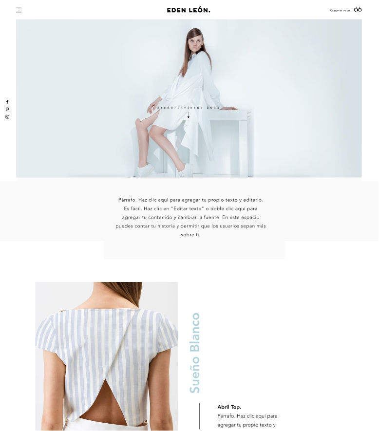 Una plantilla web para portafolio de diseñador de moda