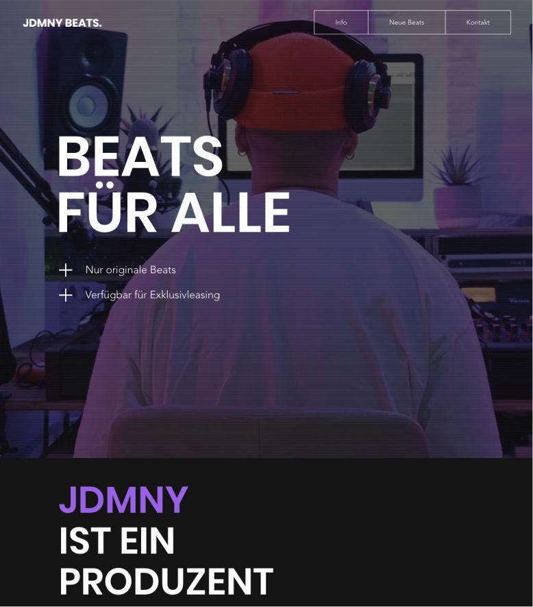 Beispiel einer Homepage für einen Musikproduzenten.