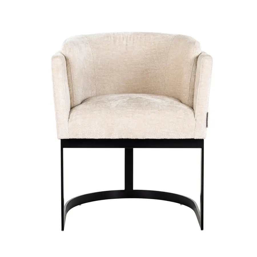 Thumbnail: Emerson White Chenille Eetkamerstoel met zwarte metalen poten - Luxe meubel voor modern interieur