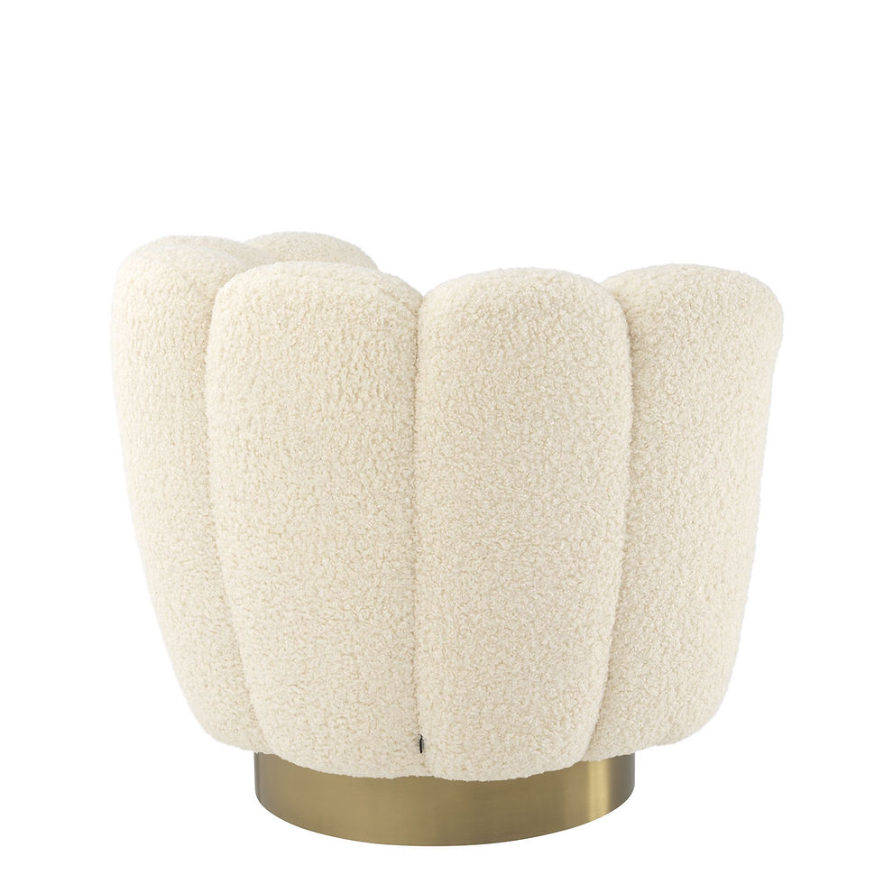 Thumbnail: Swivel Chair Mirrage' - Imitatie Lamsvacht - Bouclé Cream - Geborsteld Messing