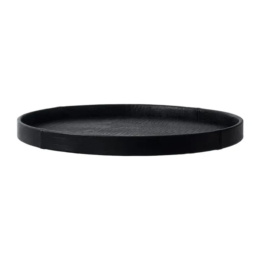 Thumbnail: luxe rond croco leren dienblad zwart 70 cm pot en vaas
