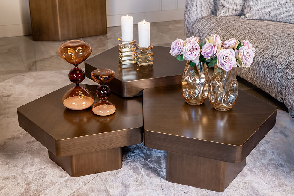 Coffee Table Hexa brushed gold set van 3 hexagonale salontafels