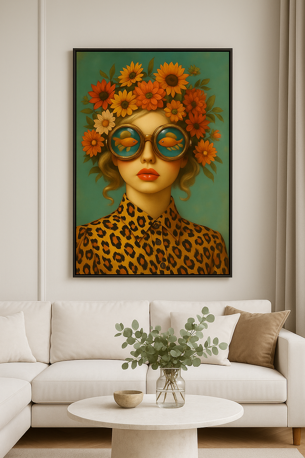 Luxe wanddecoratie vrouw met bloemenkroon – Royal Bloom – The Visionary Muse – Art-Empire.
