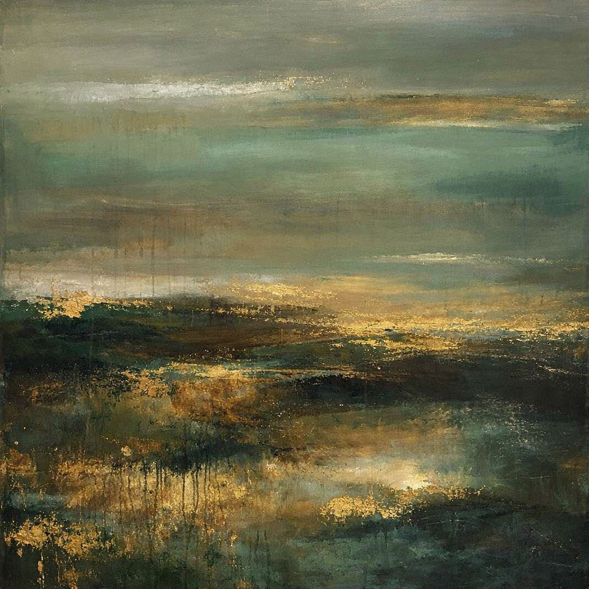 Abstracte wanddecoratie groen goud – Verdant Gold – Art-Empire