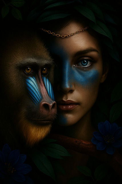 luxe wanddecoratie vrouw met aap portret kunstwerk