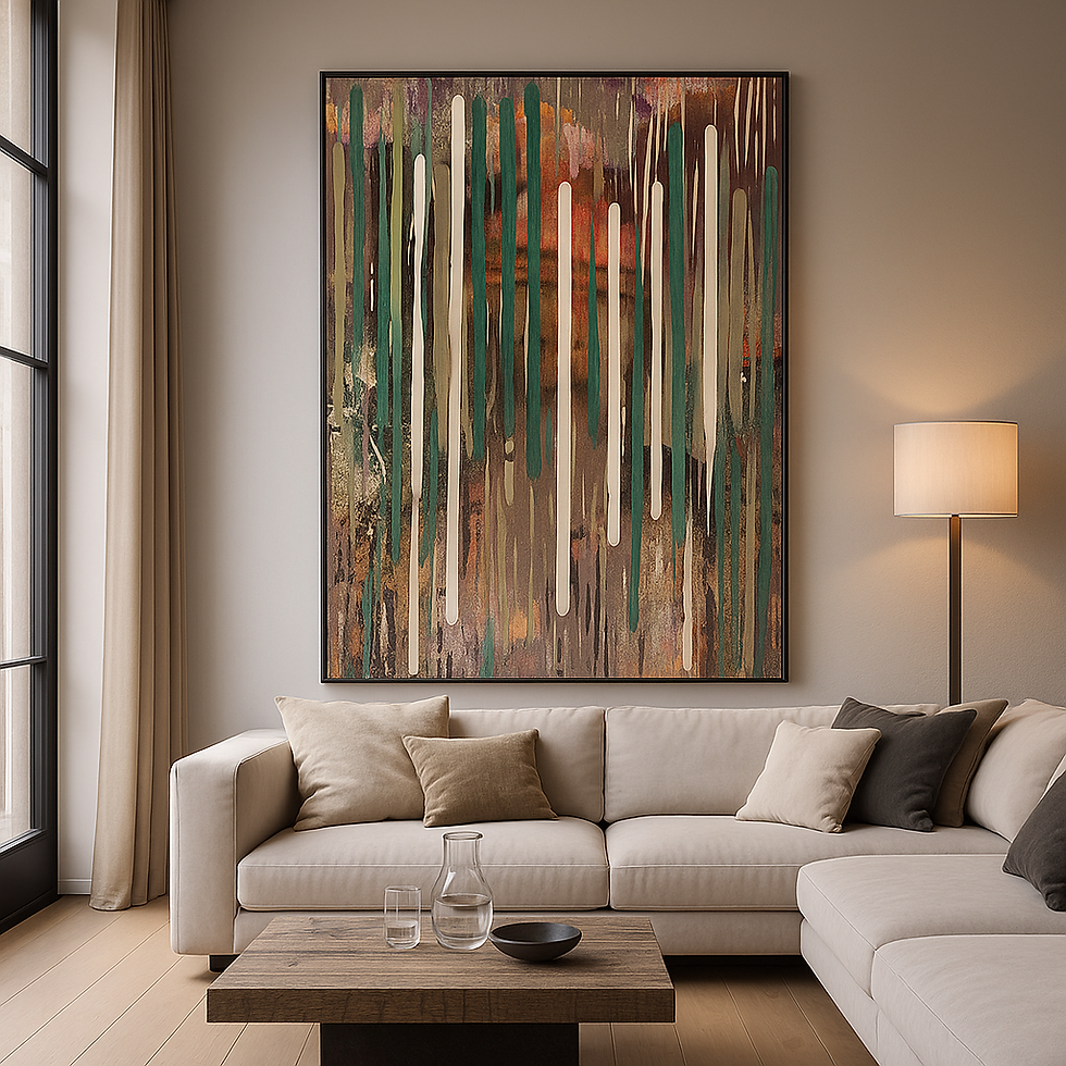 Luxe wanddecoratie Ember Rain – Gilded Storm – smaragdgroen en goud abstract portret op plexiglas – moderne muurkunst van AE