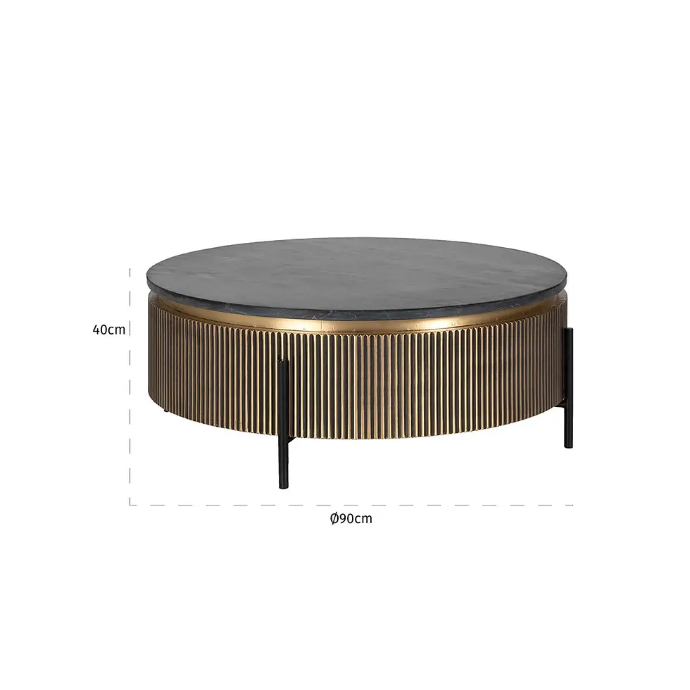 Thumbnail: Luxe salontafel marmer goud – Richmond Interiors Ironville Ø90 cm – exclusieve ronde design tafel