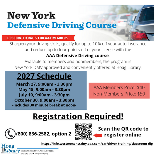 2027 AAA Defensive Driving schedule of classes: March, May, July, October