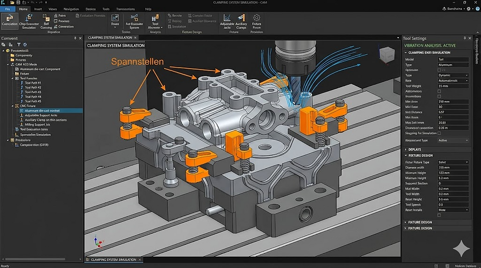 Design von Spannstellen an Druckgussbauteilen zur Gewährleistung der Formstabilität während der CNC-Fräsbearbeitung.