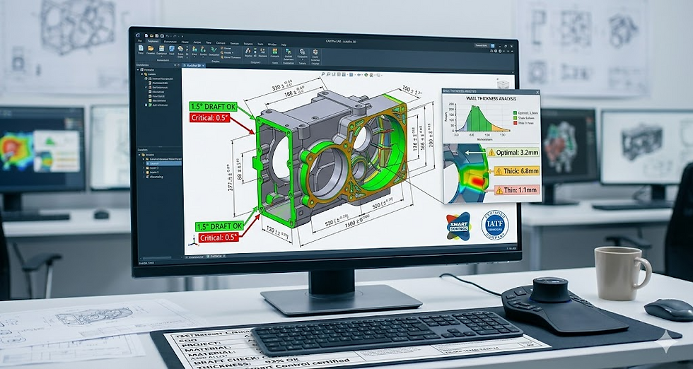 Professionelles Die Casting Part Design mit Fokus auf Wandstärkenanalyse und DfM-Optimierung.