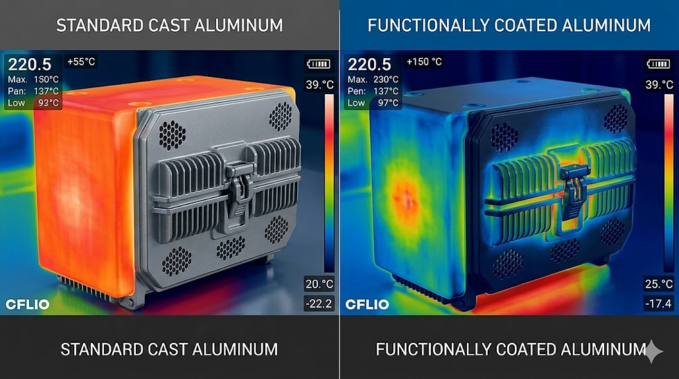 Thermografischer Vergleich: Optimierte Wärmeabstrahlung durch funktionale Oberflächenbeschichtungen.