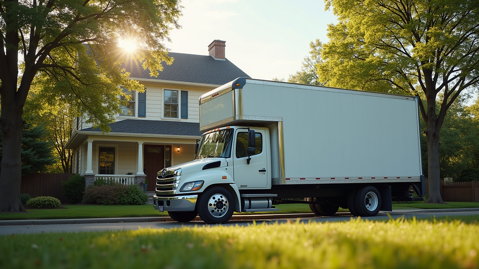 Eye-level view of a moving truck parked outside a house