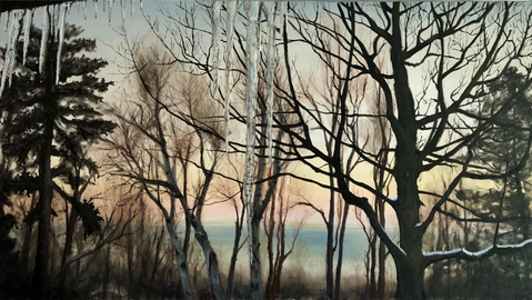 blue mountains, landscape, sunset, oil painting, Canadian Art