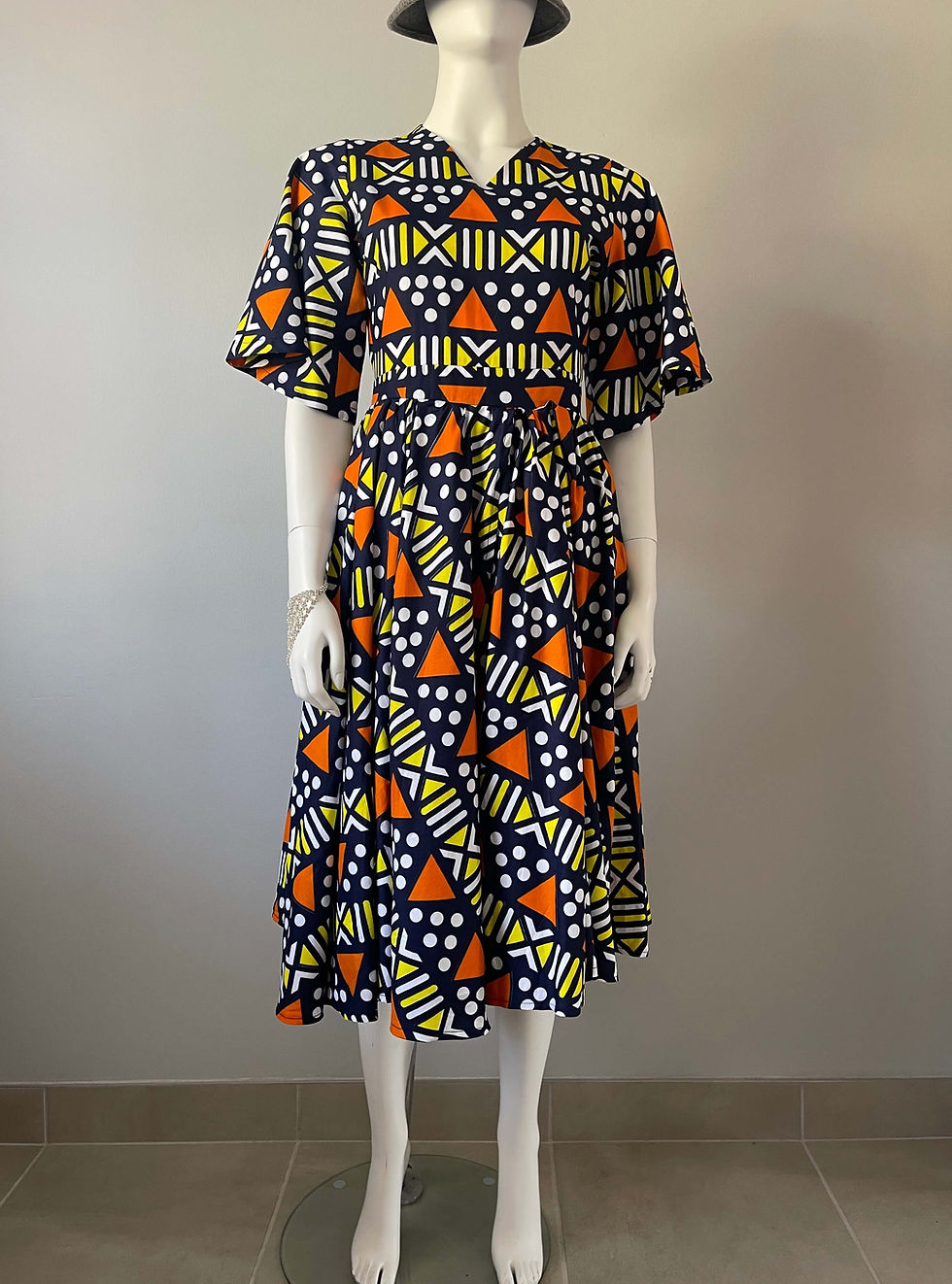 Full front view of Charlie Irish Multi Colour African Inspired Maxi Dress highlighting vibrant multi-colour pattern and maxi
