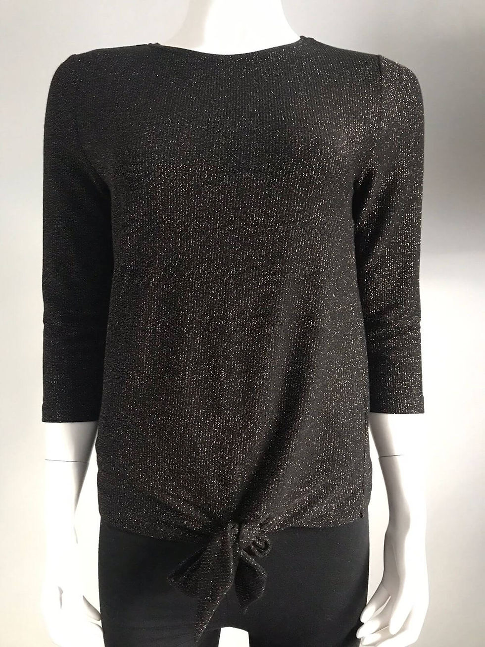 Foschini Glitter Knit Top – straight front view highlighting bronze shimmer and ¾ sleeves.