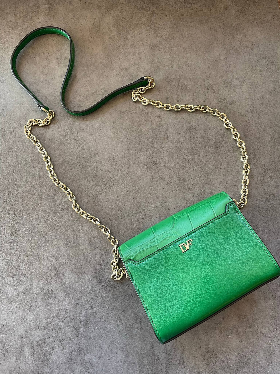 Diane Von Furstenberg Mini Bag – back view showing subtle DVF logo, textured finish, and stitched seam detail