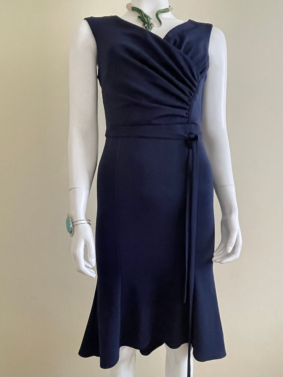 City Goddess London Belted Midi Dress full front view showing sleeveless fit, wrap waist and subtle flare at the hem