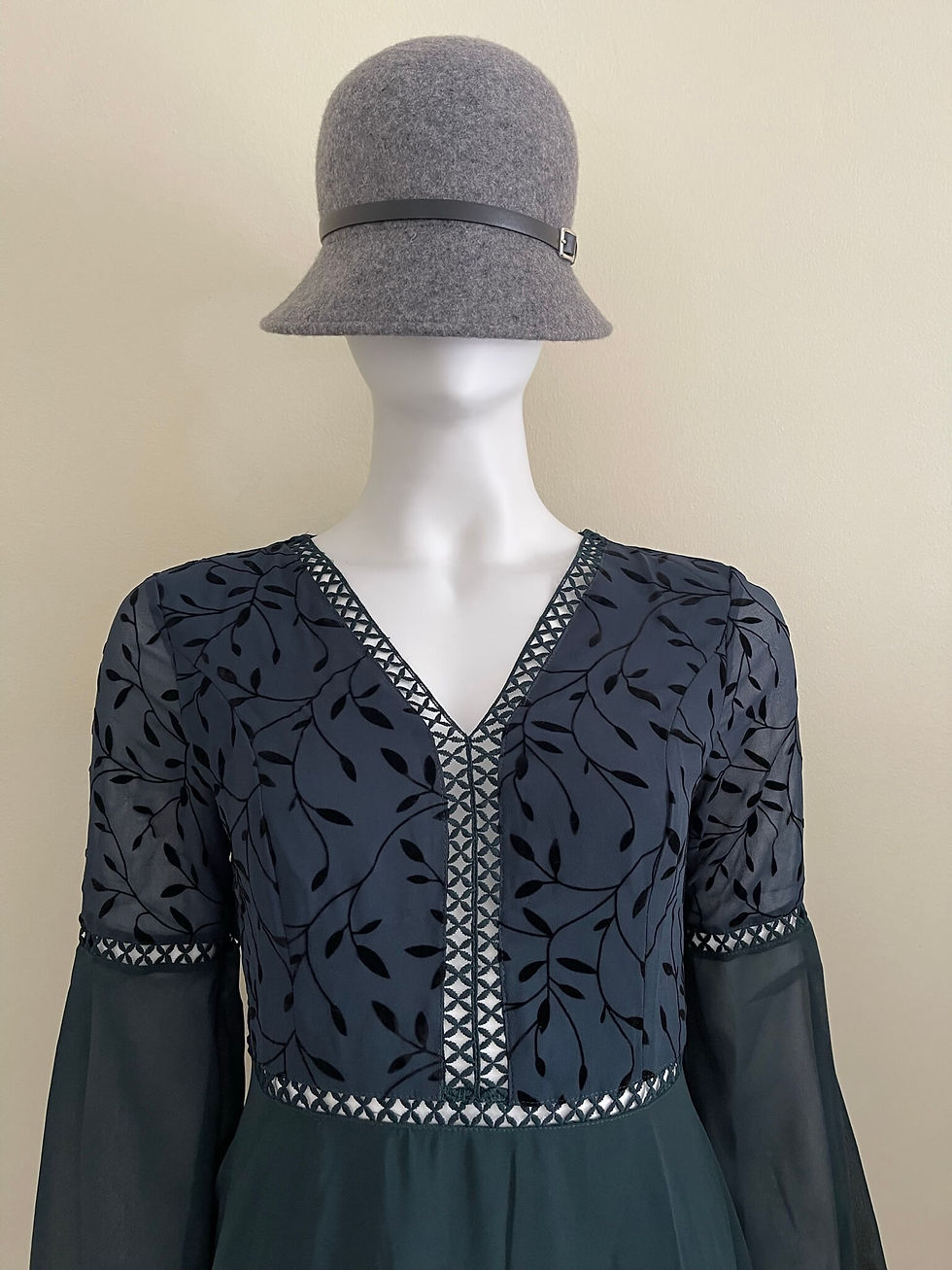 Shein Cut Out Mini Dress – front view on mannequin with grey bucket hat and cutout detailing