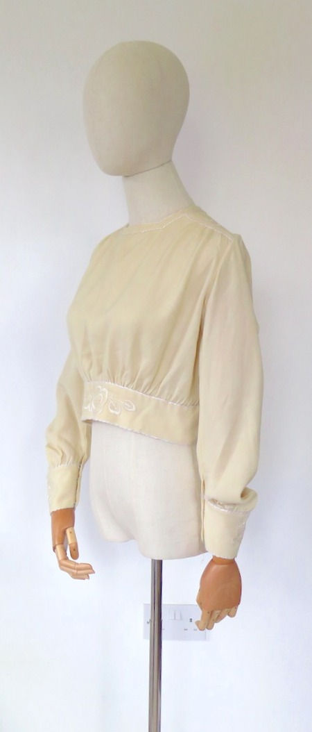 Thumbnail: Antique Edwardian Cream Embroidered Blouse