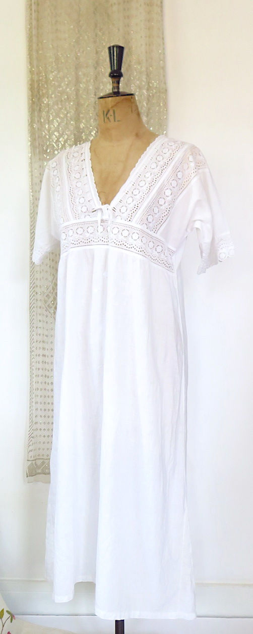 Thumbnail: Antique Edwardian White Cotton Lawn Night Dress