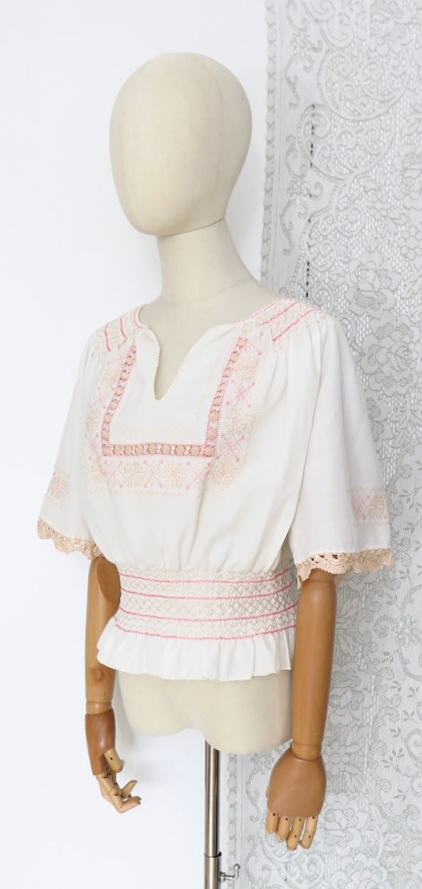 Thumbnail: Vintage 1970s Hand Embroidered Blouse