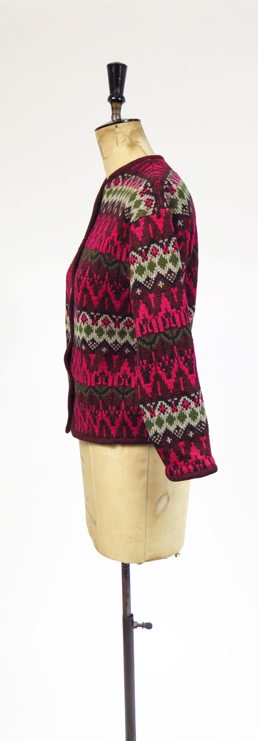 Thumbnail: 1970s Knitted Patterned Wool Cardigan